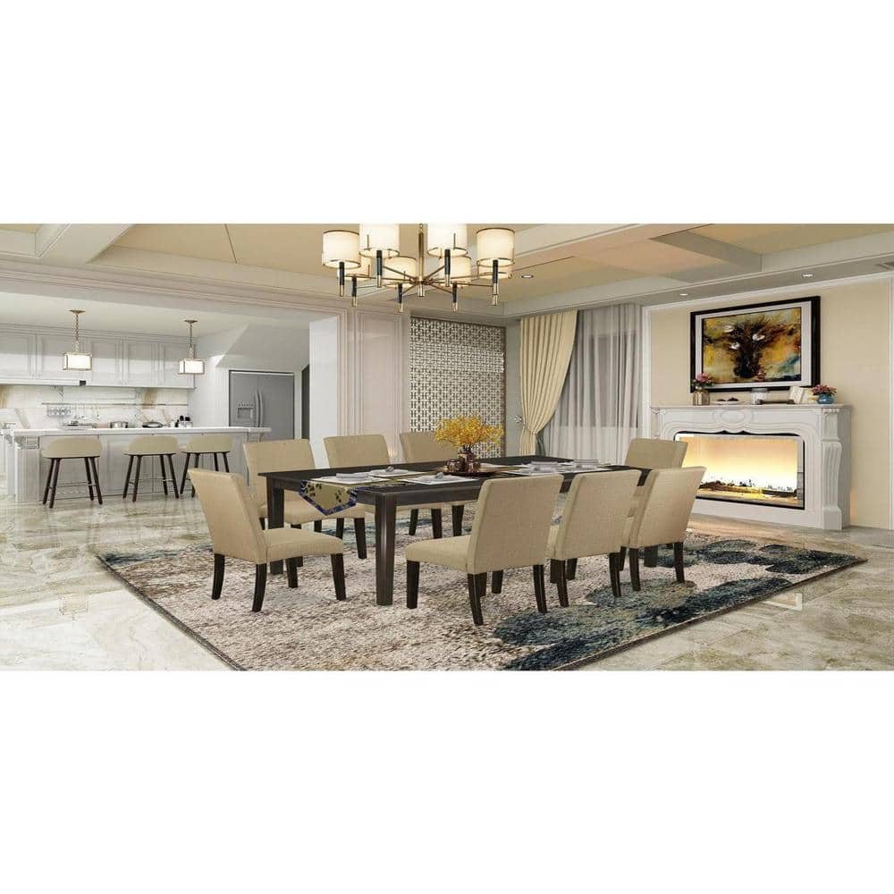 East West Furniture 9-Piece Square Cappuccino Finish Solid Wood