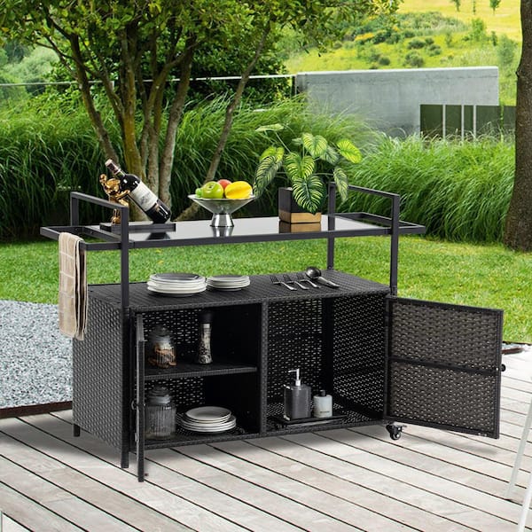 Wicker Patio Outdoor Bar in Black