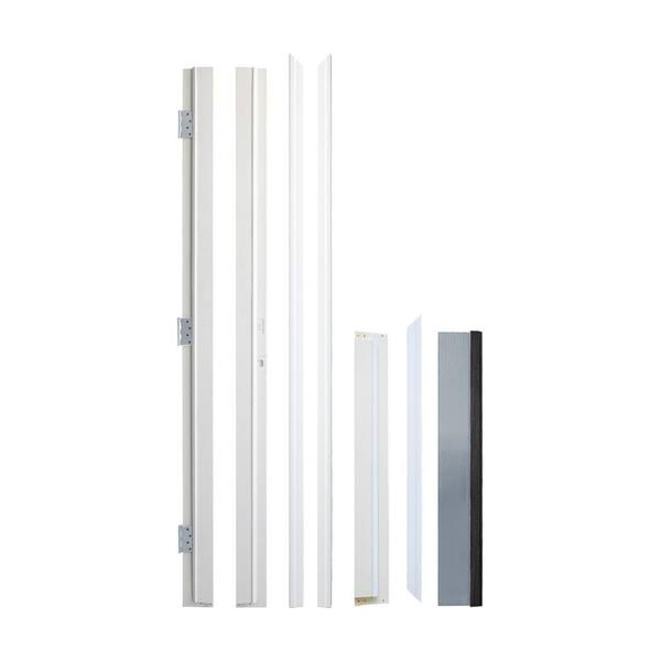 36 in. x 80 in. 4-Lite Flush Left-Hand/Inswing Frosted Glass White Fiberglass Prehung Front Door with Threshold, Hinge