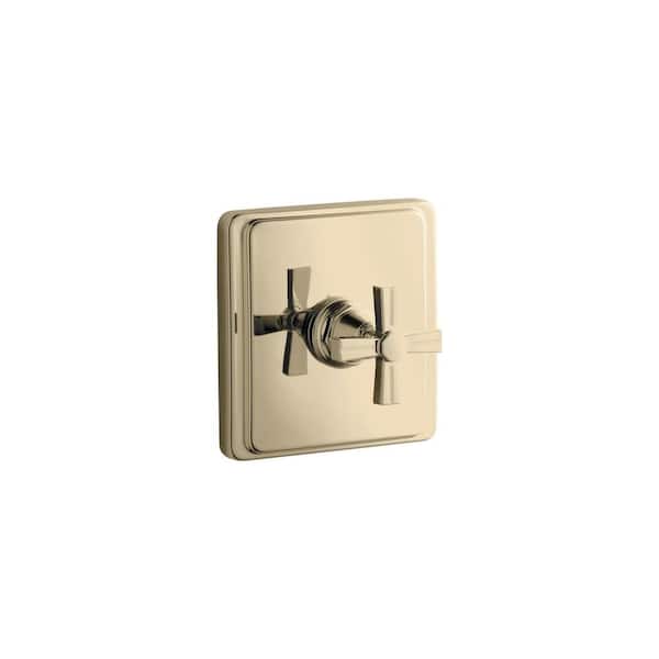 KOHLER Pinstripe 1-Handle Thermostatic Valve Trim Kit in Vibrant French Gold with Cross Handle (Valve Not Included)