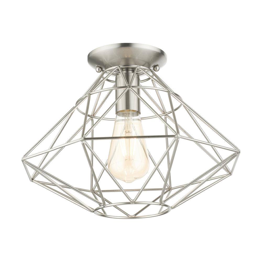 Modern Brushed Nickel Geometric Single-Light Flush Mount