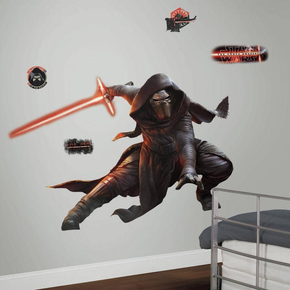 Boren offset Wat RoomMates 2.5 in. W x 27 in. H Star Wars EP VII Kylo Ren 13-Piece Peel and  Stick Giant Wall Decal with Glow in the Dark RMK3148SLM - The Home Depot
