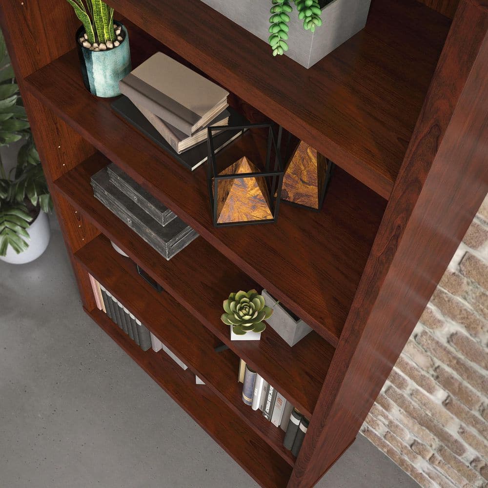 Classic Cherry Engineered Wood 5-Shelf Adjustable Bookcase