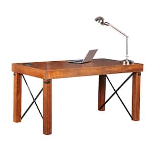 60 in Rectangular Hewn Pallet Writing Desk with Solid Wood and Wood Veneer Material