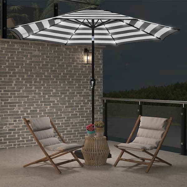 Maypex 9 ft. Steel Market Crank and Tilt Round Solar Light Patio