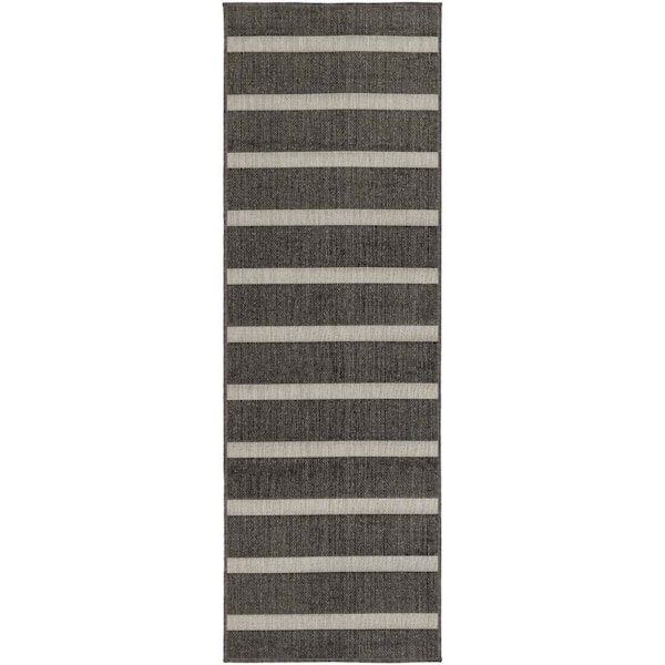 Positano Black Ivory 2 ft. x 12 ft. Stripes Contemporary Runner Area Rug