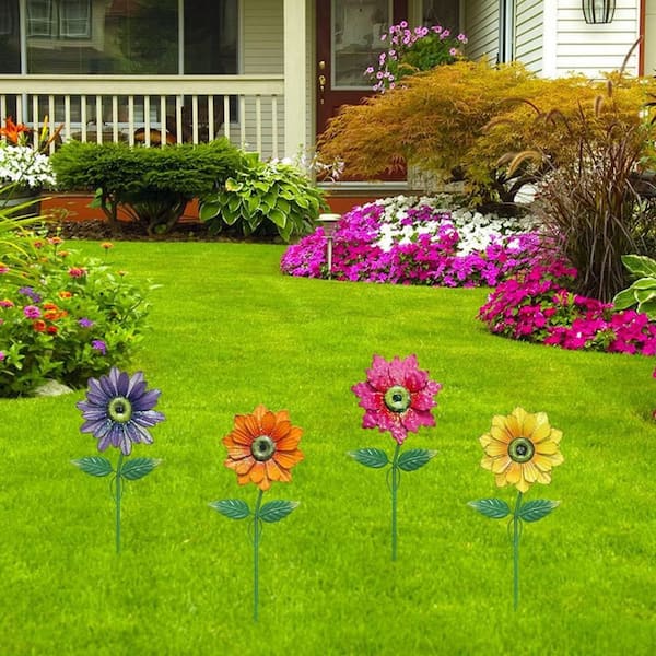 Metal Flower Garden Stakes, 4-Pack L0BNM8NCTP - The Home Depot
