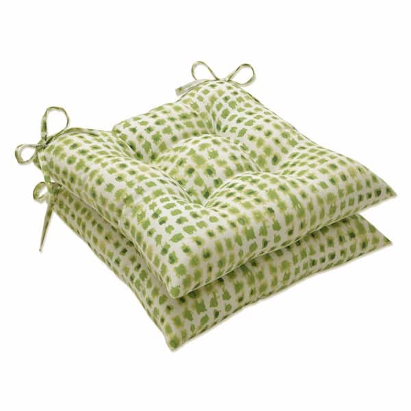 Pillow Perfect 19 x 18.5 Outdoor Dining Chair Cushion in Green/Ivory (Set of 2)