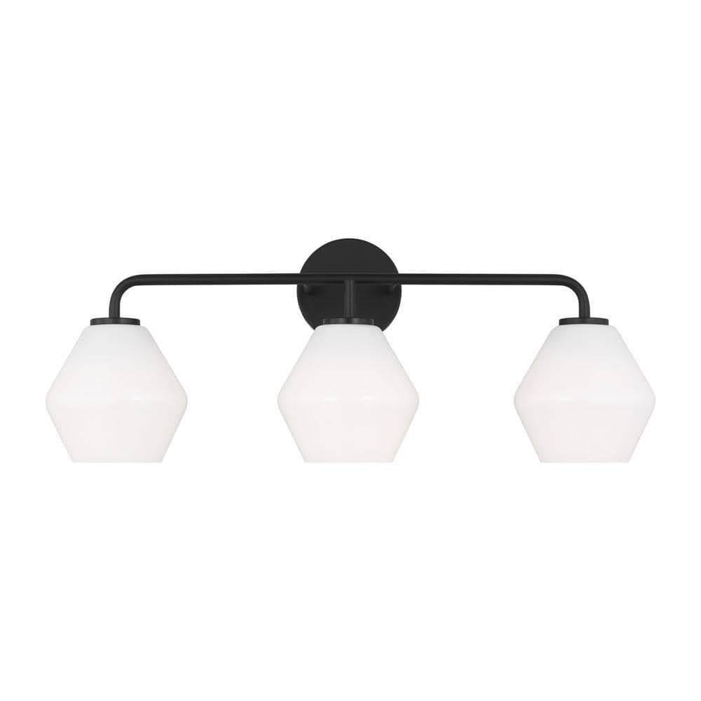 Modern Black Steel Bathroom Vanity Light with Milk Glass Shades