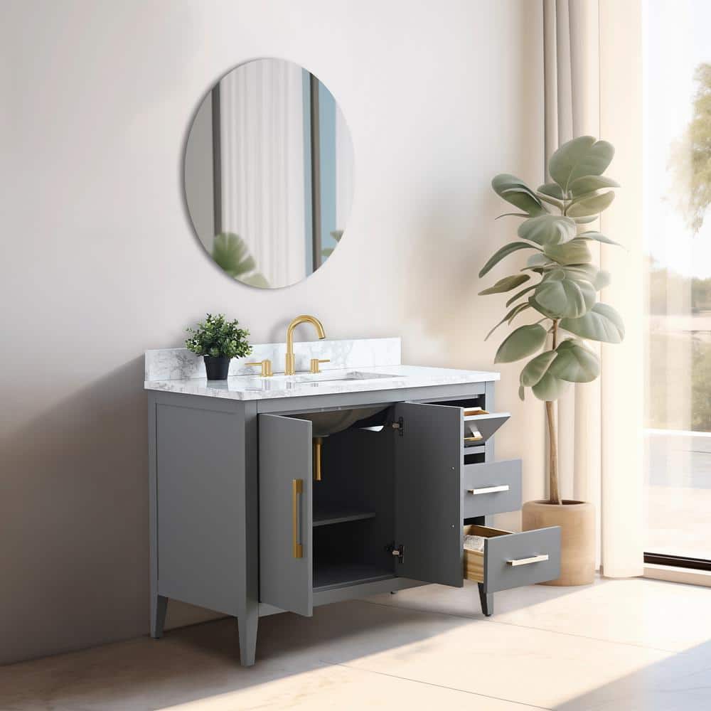 Cashmere Gray 42'' Single Bathroom Vanity with Engineered Marble Top