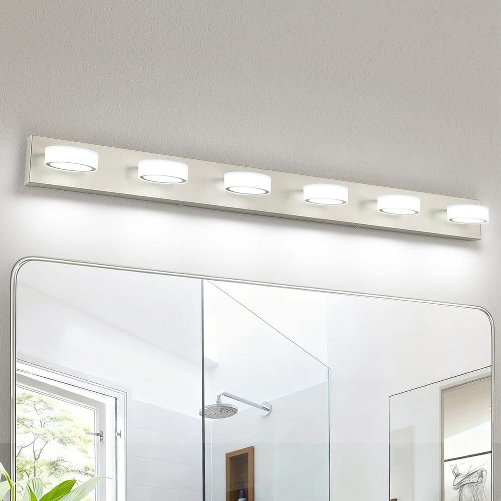 49.6 in. 6-Light Nickel LED Bathroom Vanity Light with Dimmable 5500K and 350° Swivel Range Acrylic Lampshade price history on PriceWatchPro