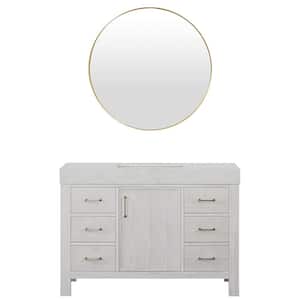 Leon 48 in. W x 22 in. D x 34 in. H Single Bath Vanity in Washed White with White Composite Stone Top and Mirror