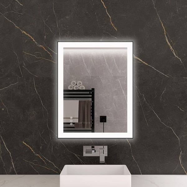 KariMo 28 in. W x 36 in. H Rectangular Black Framed Wall Bathroom Vanity Mirror with Backlit Front Light, Dimmable