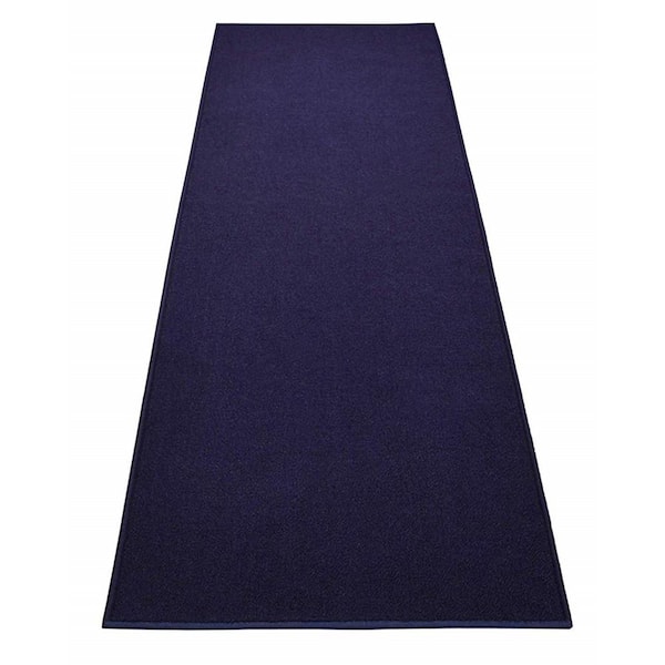 RugStylesOnline Rubber Collection Solid Navy Blue 26 in. Width x Your Choice Length Custom Size Runner Rug