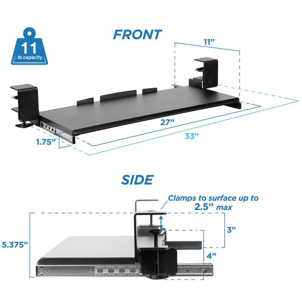 Adjustable Black Metal Clamp-On Keyboard Tray
