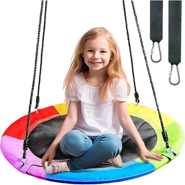 40" Saucer Tree Swing for Kids - 700Lb Weight Capacity, 900D Waterproof Oxford Fabric with Adjustable Ropes (Rainbow)