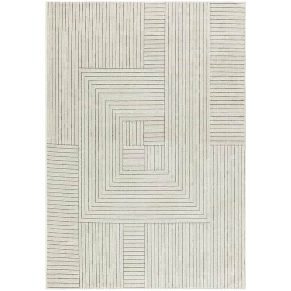 Nourison Washable Decor Cream Blue 8 ft. x 10 ft. Abstract Contemporary Area Rug