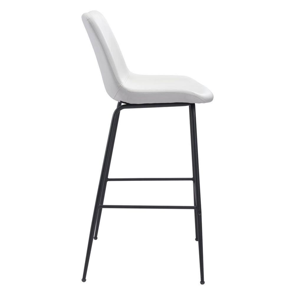 Byron Contemporary White Leather & Metal Bar Stool