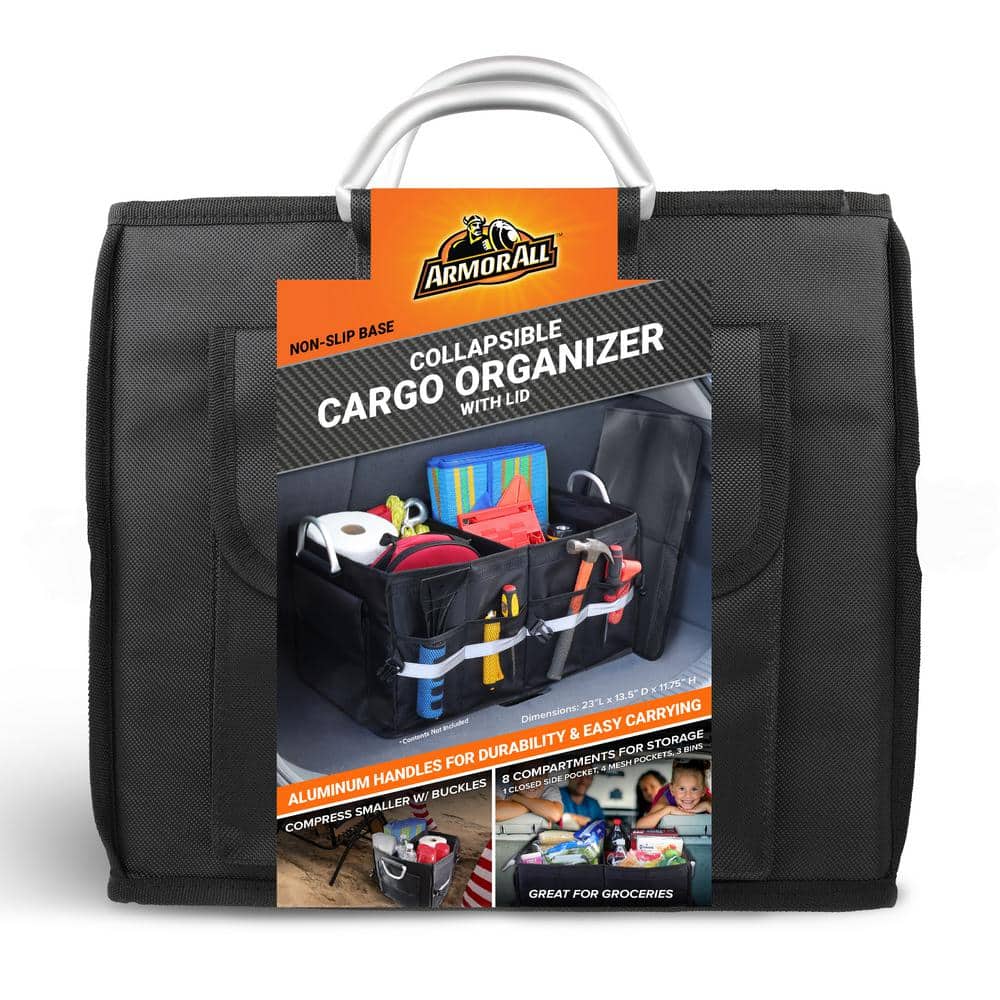 Collapsible Cargo Organizer with Lid and Buckles, 8 Compartments, Great for