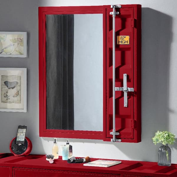 Unbranded 26 in. W x 32 in. H Rectangular Single Metal Framed Wall Bathroom Vanity Mirror in Red