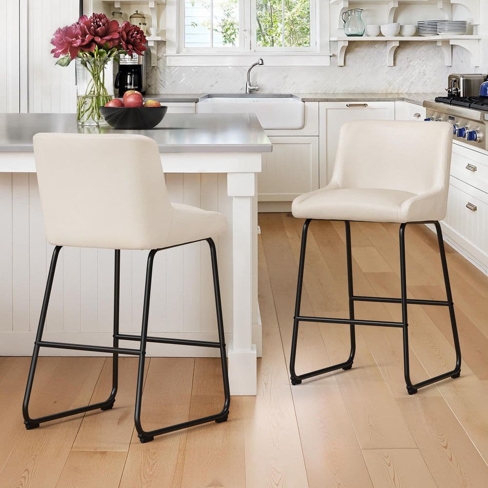 OrangeOne Mali 36 in. Ivory Metal Frame Faux Leather Counter Height Bar ...