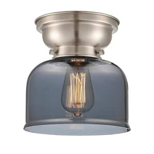 Aditi Bell 8 in. 1-Light Brushed Satin Nickel Flush Mount with Plated Smoke Glass Shade