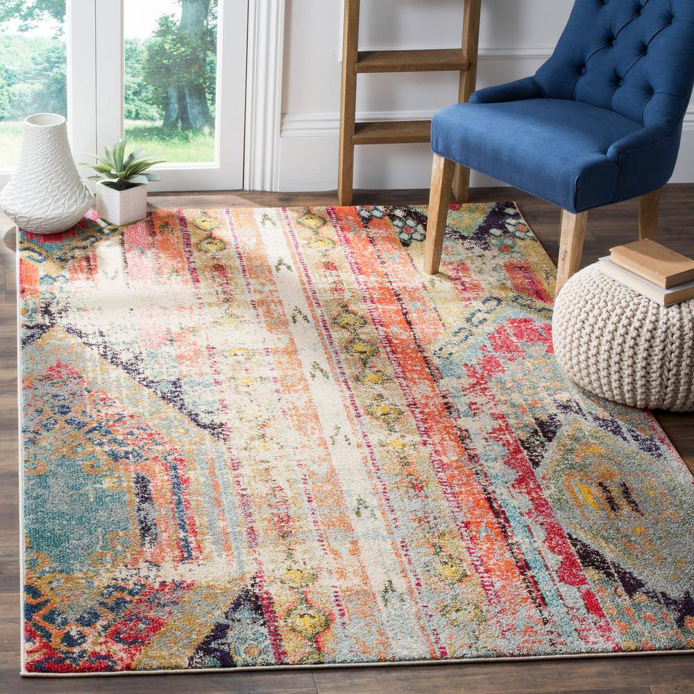 Multicolor Bohemian Synthetic Rectangular Area Rug