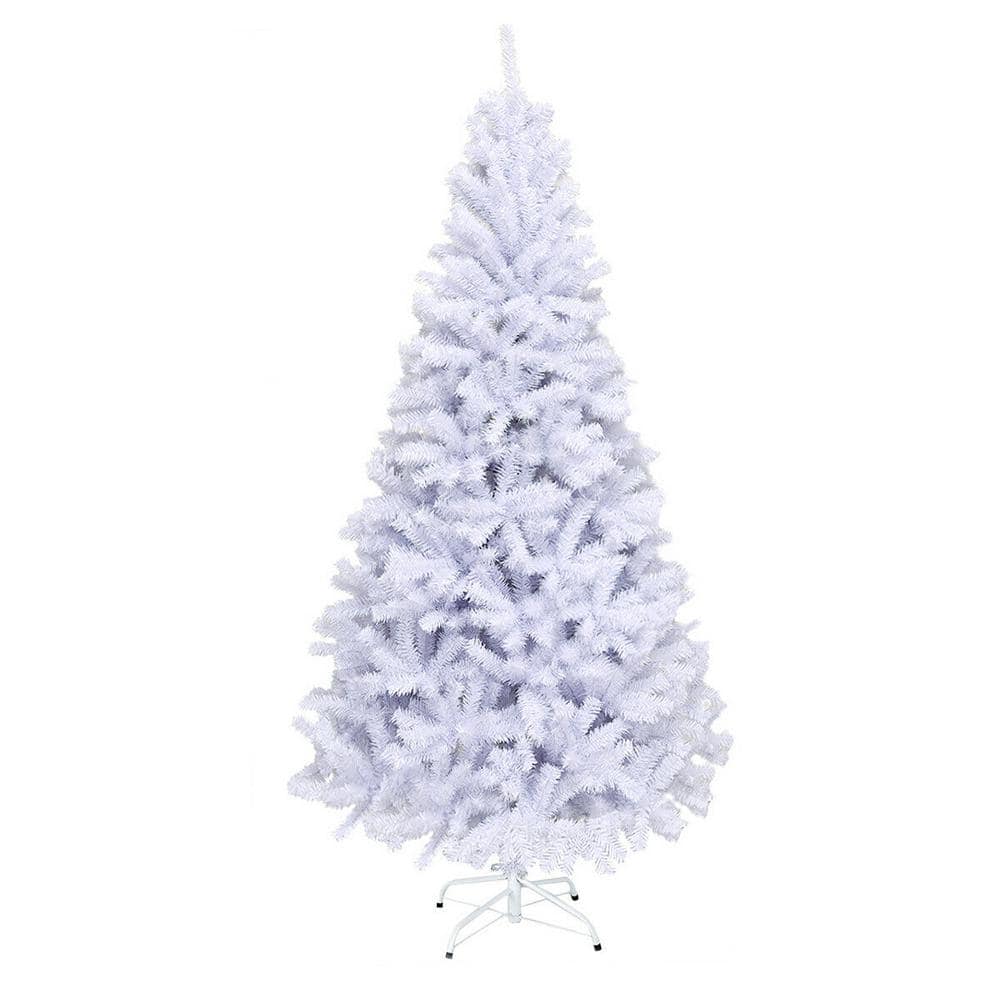 CASAINC 6 ft. Snow White Unlit Hinged Artificial Christmas Tree with ...