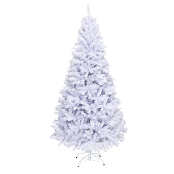 CASAINC 6 ft. Snow White Unlit Hinged Artificial Christmas Tree with Metal Stand