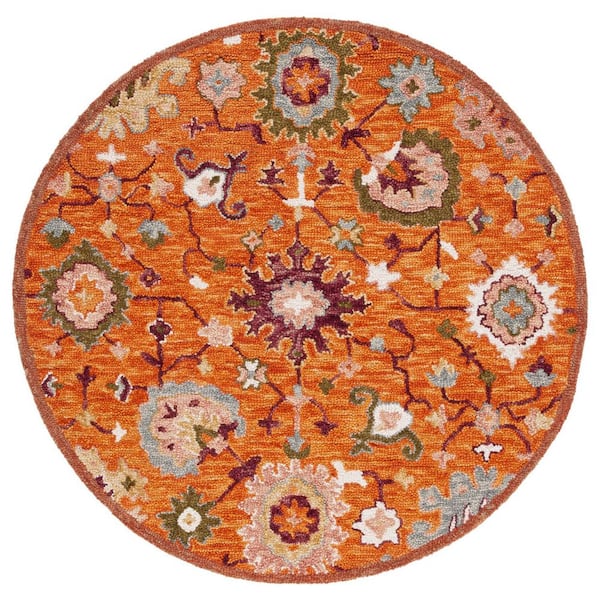 SAFAVIEH Aspen 5 ft. x 5 ft. Rust/Green Diamond Floral Round Area Rug ...