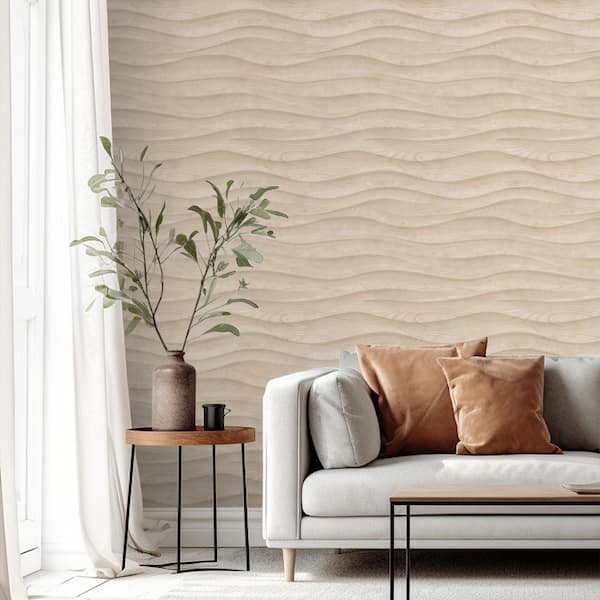 Natural Drift Wavy Wood Structure Beige Wallpaper