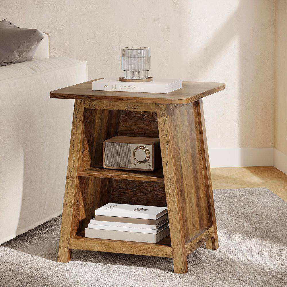 Kerlin 21.6 in. Brown Rectangle Engineered Wood End Table with Storage Shelves - thumbnail 2