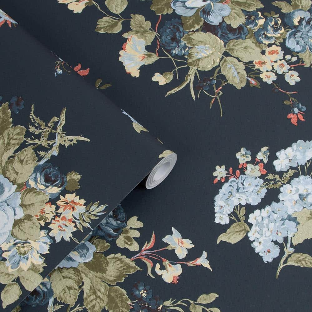 Midnight Seaspray Dark Blue Floral Removable Wallpaper Roll