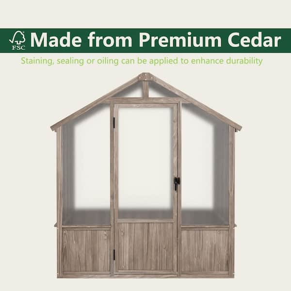 Secretree 6 ft. W X 8 ft. D Premium Cedar Wood Greenhouse with 100