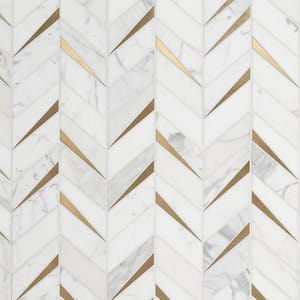 Love Lane Calacatta 13.3 in. x 10.82 in. Polished Marble and Brass Wall Mosaic Tile (0.99 sq. ft./Each)