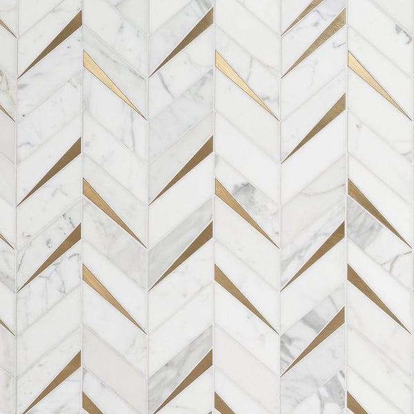 Ivy Hill Tile Love Lane Calacatta 13.3 in. x 10.82 in. Polished Marble and Brass Wall Mosaic Tile (0.99 sq. ft./Each)