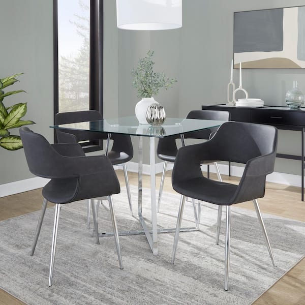 Set Of 2 Gray Faux Leather Metal Dining Chairs Set Of 2 Gray Faux Leather Metal Dining Chairs