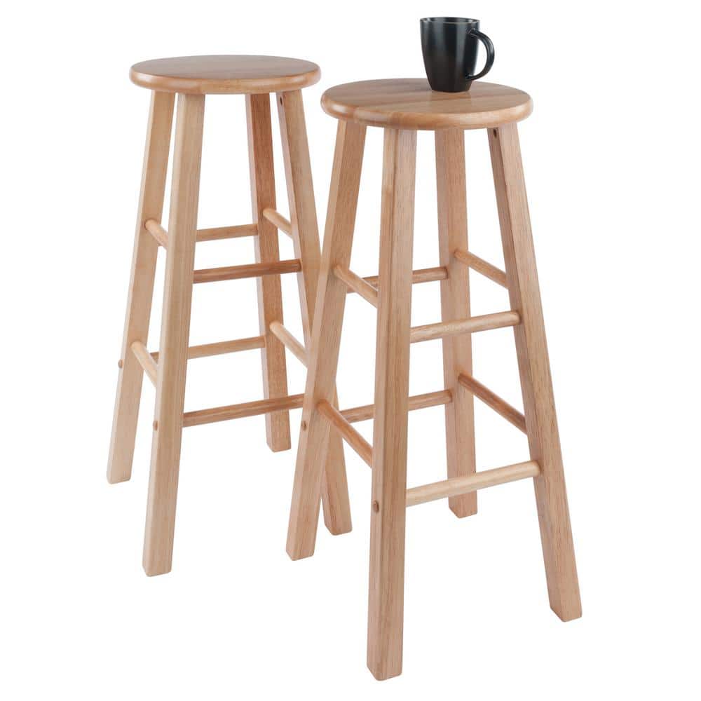 Transitional Natural Wood Adjustable 29" Backless Bar Stool Set