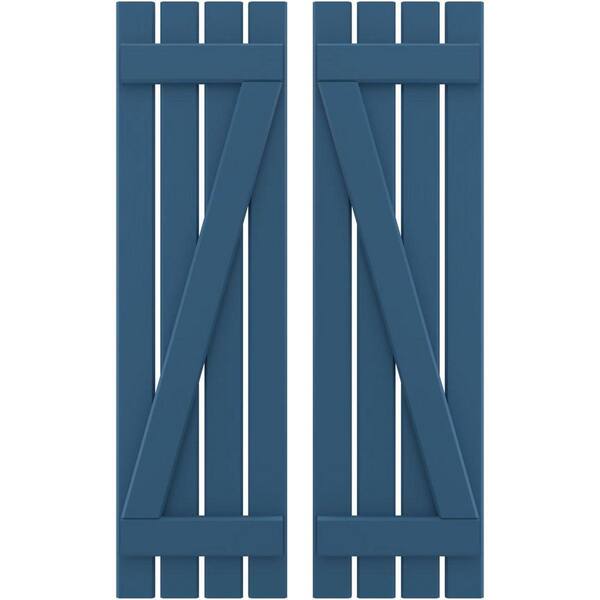 Ekena Millwork 15-1/2 in. W x 31 in. H Americraft 4-Board Exterior Real Wood Spaced Board and Batten Shutters w/Z-Bar in Sojourn Blue