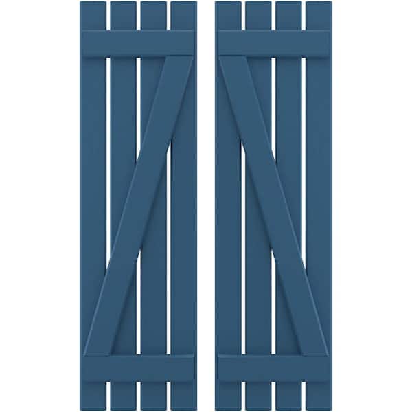 Ekena Millwork 15-1/2 in. W x 70 in. H Americraft 4-Board Exterior Real Wood Spaced Board and Batten Shutters w/Z-Bar in Sojourn Blue