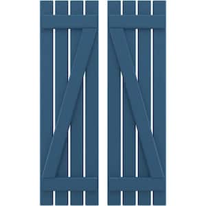 15-1/2 in. W x 77 in. H Americraft 4 Board Exterior Real Wood Spaced Board and Batten Shutters w/Z-Bar Sojourn Blue