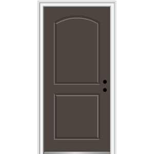 32 in. x 80 in. Left-Hand Inswing 2-Panel Archtop Classic Painted Fiberglass Smooth Prehung Front Door