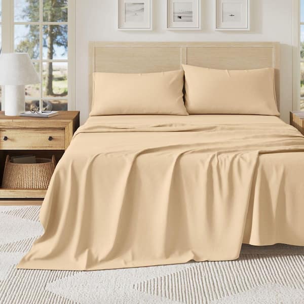 Brown Ultra-Soft Cotton Heathered Melange Jersey Knit Queen Sheet Set