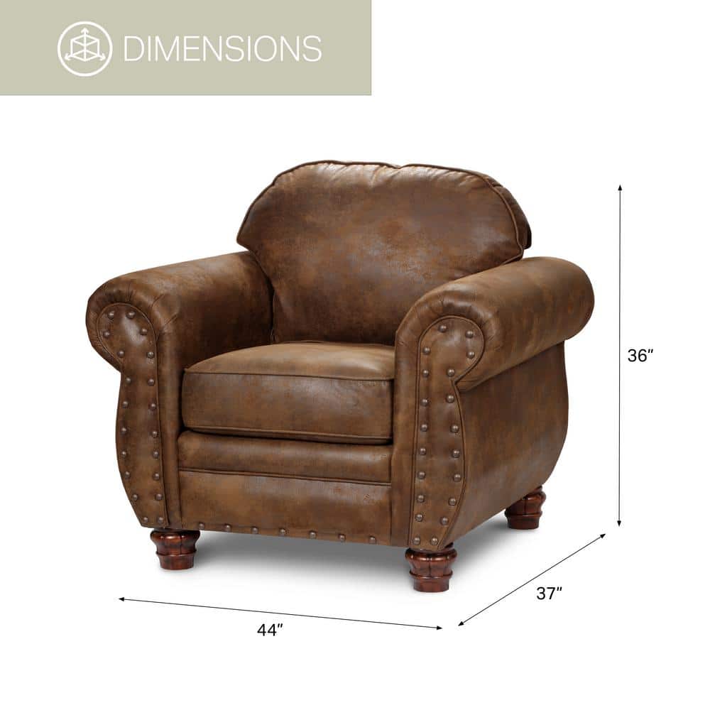 Rustic Brown Microfiber Accent Chair with Ottoman