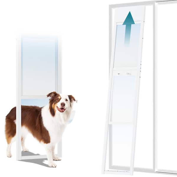 BOZTIY Dog Door for Sliding Glass Door with Lock Insert Sliding Dog Door Adjustable Height 87 in. - 93 in. Pet Door, Size L