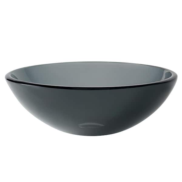 KRAUS Single-Tone Clear Black Glass Round Vessel Sink