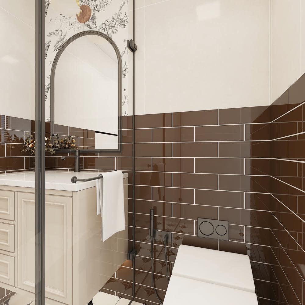 Classic Brown 4" x 12" Glass Subway Wall Tile
