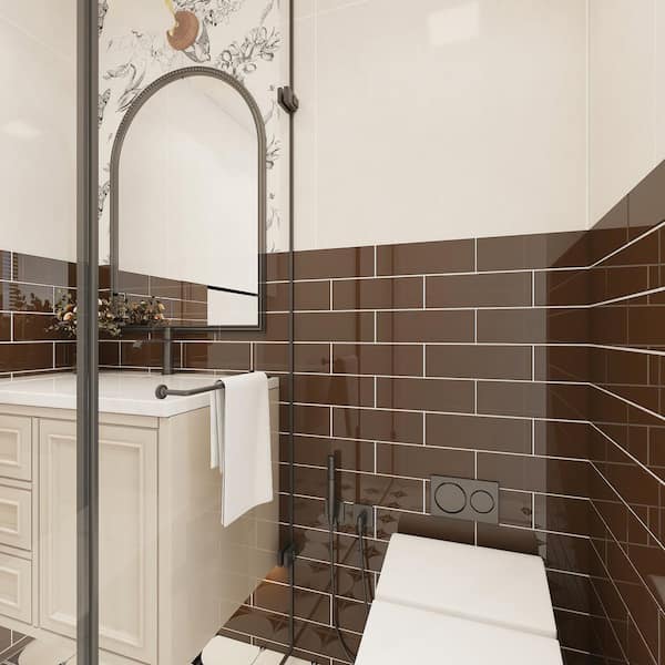 Classic Brown 4 in. x 12 in. x 8mm Glass Subway Tile (5 sq. ft./Case)