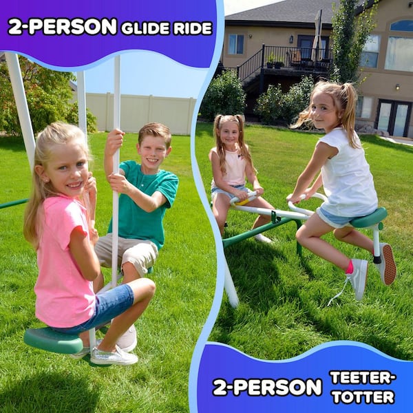 SPORTSPOWER Live Oak Metal Swing Set with Trapeze, Glider