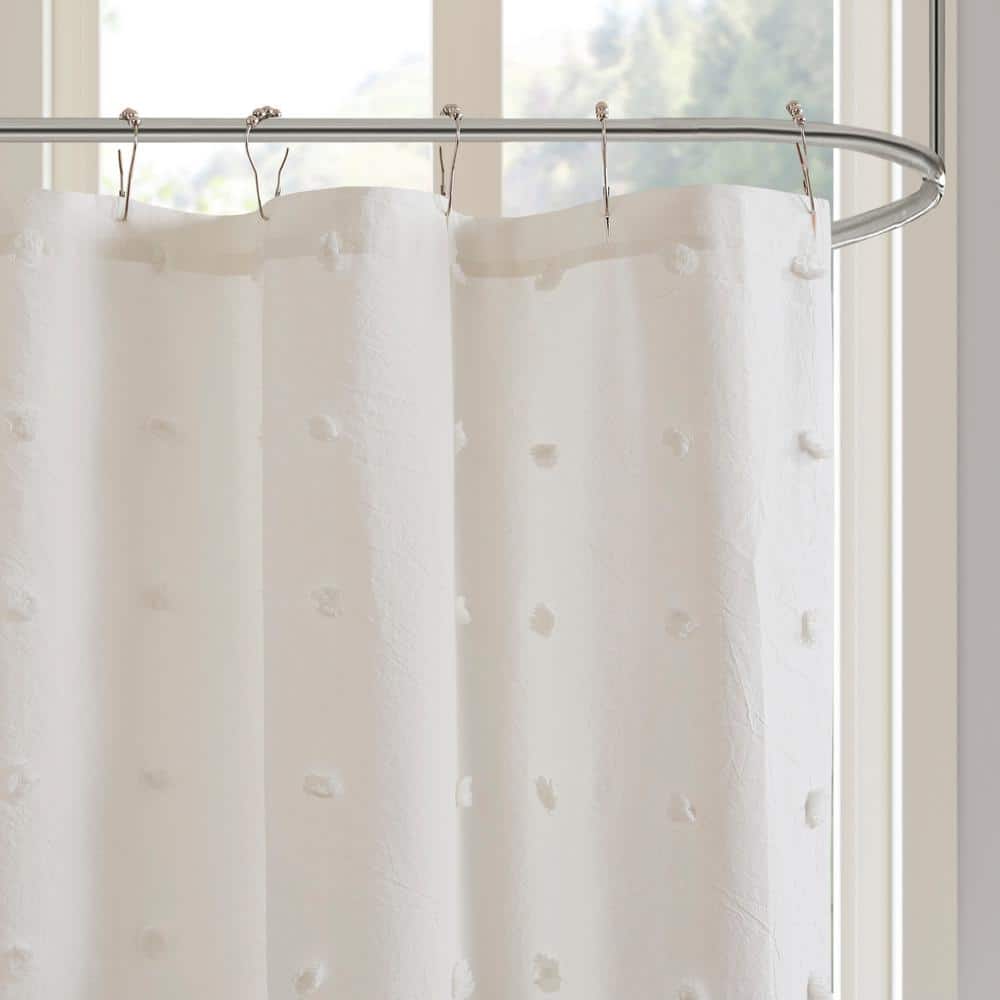 Ivory Cotton Jacquard Pom Pom Shower Curtain